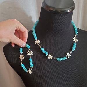 Turquoise and Silver Palm Tree Necklace & Bracelet
